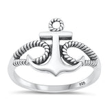 Sterling Silver Oxidized Anchor Plain Ring Face Height-14.9mm