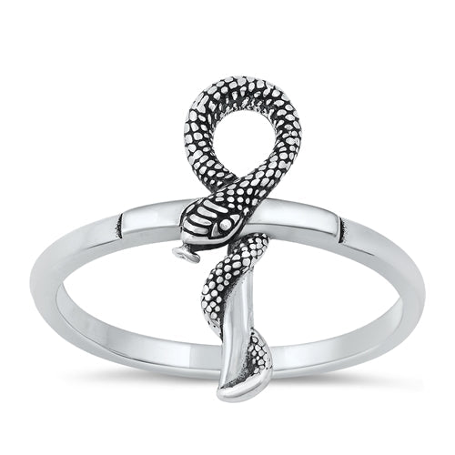 Sterling Silver Oxidized Snake Plain Ring Face Height-18mm