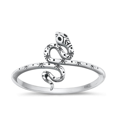 Sterling Silver Oxidized Snake Plain Ring Face Height-13.1mm
