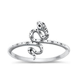 Sterling Silver Oxidized Snake Plain Ring Face Height-13.1mm