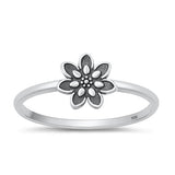 Sterling Silver Oxidized Flower Plain Ring Face Height-8.2mm