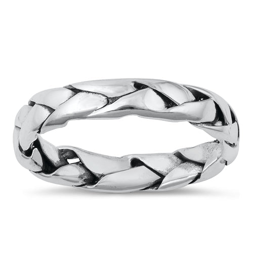 Sterling Silver Oxidized Cracks Plain Ring Face Height-4mm
