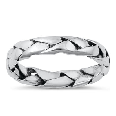 Sterling Silver Oxidized Cracks Plain Ring Face Height-4mm