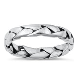 Sterling Silver Oxidized Cracks Plain Ring Face Height-4mm