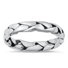 Sterling Silver Oxidized Cracks Plain Ring Face Height-4mm