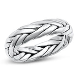 Sterling Silver Oxidized Plain Braid Ring Face Height-6.2mm