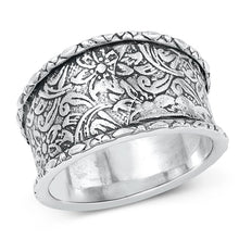 Load image into Gallery viewer, Sterling Silver Oxidized Flowers Plain Ring Face Height-13.5mm