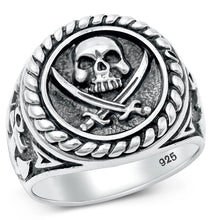 Load image into Gallery viewer, Sterling Silver Oxidized Skull And Swords Plain Ring Face Height-20.3mm
