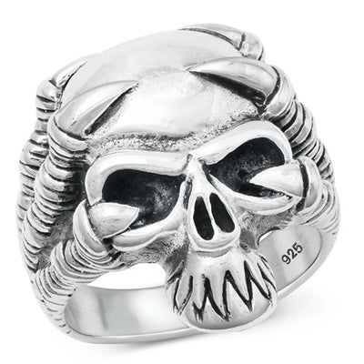Sterling Silver Oxidized Skull And Claws Plain Ring Face Height-27.6mm