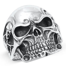 Load image into Gallery viewer, Sterling Silver Oxidized Skulls And Skeleton Plain Ring Face Height-26.4mm