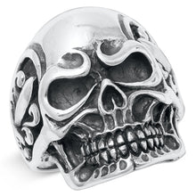 Load image into Gallery viewer, Sterling Silver Oxidized Skull And Swords Plain Ring Face Height-27mm