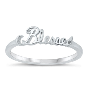 Sterling Silver Rhodium Plated Blessed Ring Face Height-5.3mm
