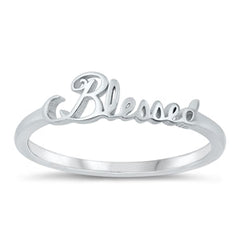 Sterling Silver Rhodium Plated Blessed Ring Face Height-5.3mm