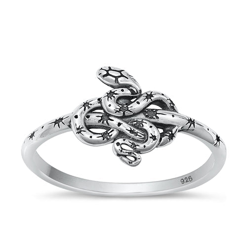 Sterling Silver Oxidized Snake Plain Ring Face Height-10.8mm