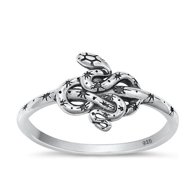 Sterling Silver Oxidized Snake Plain Ring Face Height-10.8mm