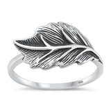 Sterling Silver Oxidized Leaf Ring Face Height-10.9mm