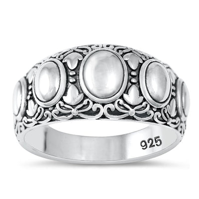 Sterling Silver Oxidized Bali Plain Ring Face Height-11.1mm