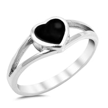Load image into Gallery viewer, Sterling Silver Heart Black Onyx Split Band Ring with Ring Face Height of 7MM