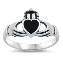 Load image into Gallery viewer, Sterling Silver Black Onyx Cubic Zirconia Stone RingAnd Face Height 11mmAnd Band Width 2mm