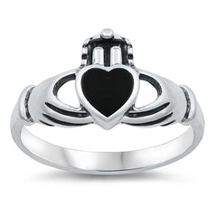 Sterling Silver Black Onyx Cubic Zirconia Stone RingAnd Face Height 11mmAnd Band Width 2mm