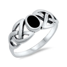 Load image into Gallery viewer, Sterling Silver With Black Agate Cubic Zirconia Stone Ring And Face Height 9mmAnd Band Width 3mm
