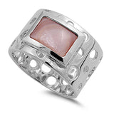 Sterling Silver Mother Of Pearl Cubic Zirconia Stone RingAnd Band Width 13mm