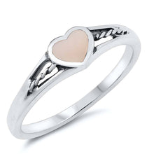 Load image into Gallery viewer, Sterling Silver Trendy Mother of Pearl Heart Design Twisted Split Band Ring with Face Height of 5MMAnd Band Width: 2MM