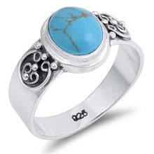 Load image into Gallery viewer, Sterling Silver With Turquoise Cubic Zirconia Stone RingAnd Face Height 12mm