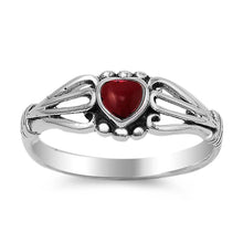 Load image into Gallery viewer, Sterling Silver Red Heart Fancy Split Band Ring with Face Height of 7MMAnd Band Width: 2MM