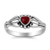 Sterling Silver Red Heart Fancy Split Band Ring with Face Height of 7MMAnd Band Width: 2MM