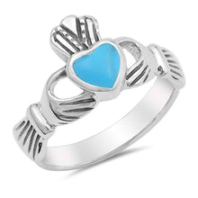 Load image into Gallery viewer, Sterling Silver With Stabilized Turquoise Cubic Zirconia Stone RingAnd Face Height 12mm