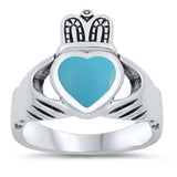 Sterling Silver With Turquoise Cubic Zirconia Calddagh Stone RingAnd Face Height 18mmAnd Band Width 3mm