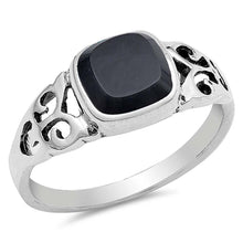 Load image into Gallery viewer, Sterling Silver With Black Onyx Cubic Zirconia Stone RingAnd Face Height 8mmAnd Band Width 2mm