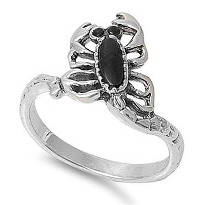 Sterling Silver Fancy Scorpion Design Inlaid with Black Stone RingAnd Face Height of 13MM