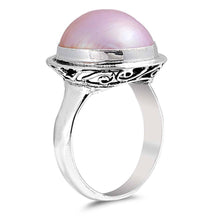 Load image into Gallery viewer, Sterling Silver With Genuine Pink Mabe Pearl Cubic Zirconia Bali Stone RingAnd Face Height 18mm
