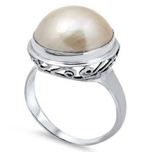 Load image into Gallery viewer, Sterling Silver Round Brown Mabe Pearl with Fancy Vine Design RingAnd Face Height of 18MM