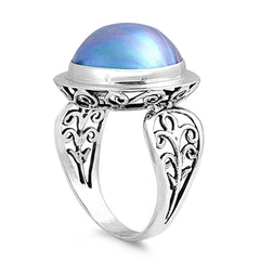 Sterling Silver With Genuine Gray Mabe Pearl Cubic Zirconia Bali Stone RingAnd Face Height 18mm
