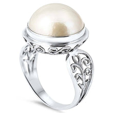 Load image into Gallery viewer, Sterling Silver With Genuine White Mabe Pearl Cubic Zirconia Bali Stone RingAnd Face Height 18mm