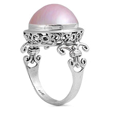 Load image into Gallery viewer, Sterling Silver With Genuine Gray Pink Mabe Pearl Cubic Zirconia Bali Stone RingAnd Face Height 17mm
