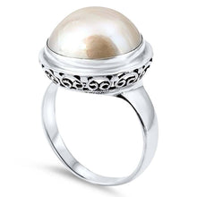 Load image into Gallery viewer, Sterling Silver With Genuine Mabe Pearl Cubic Zirconia Stone RingAnd Face Height 18mm