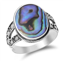 Load image into Gallery viewer, Sterling Silver Fancy Split Band Ring with Multi Rock Design and Centered Abalone Shell, Face Height of 18MM