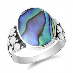 Sterling Silver Multi Rock Design with Centered Abalone Shell and Face Height of 17MM