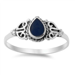Sterling Silver Teardrop Black Onyx Stone Ring