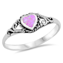 Load image into Gallery viewer, Sterling Silver Heart With Pink Lab Opal Ring