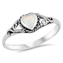 Load image into Gallery viewer, Sterling Silver Heart Shaped With White Ring Lab Opal
