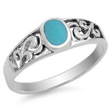Load image into Gallery viewer, Sterling Silver With Stabilized Turquoise Cubic Zirconia Stone RingAnd Face Height 6mm