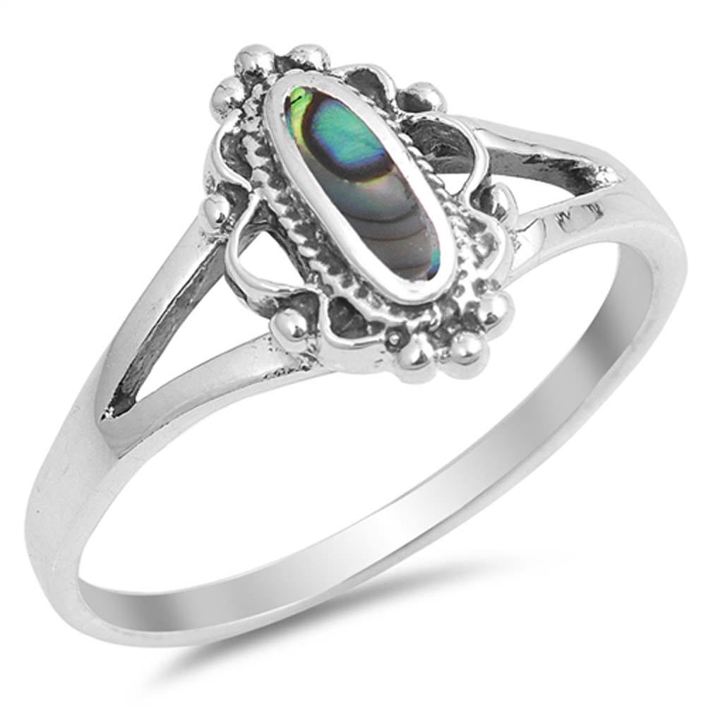Sterling Silver Wavy Design Split Band Ring with an Abalone Stone in the Center, Face Height of 8MM