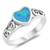 Sterling Silver Heart With Blue Lab Opal Ring