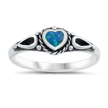 Load image into Gallery viewer, Sterling Silver Heart With Blue Lab Opal Ring