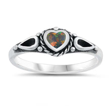 Load image into Gallery viewer, Sterling Silver Heart With Black Lab Opal Ring